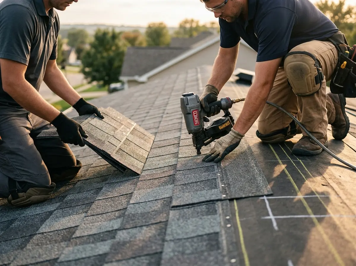 Professional roofer working on a residential roof in Breaux Bridge